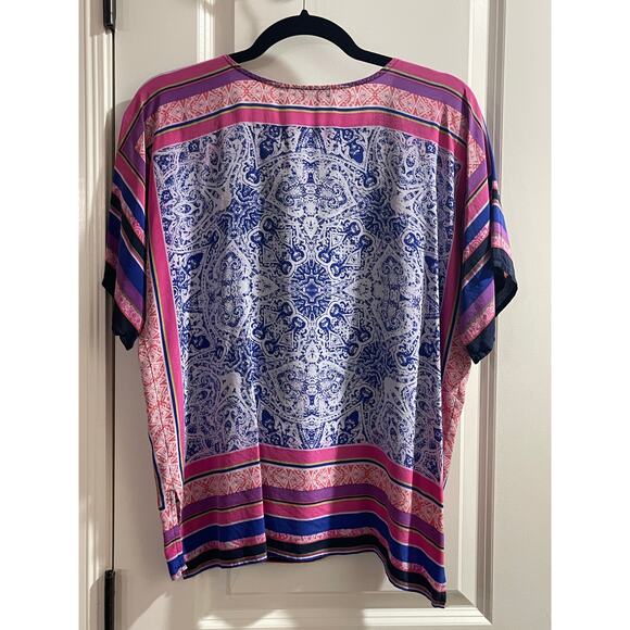 Trina Turk Multi Print Floria 100% Silk Blouse Top  XS EUC - Picture 8 of 8